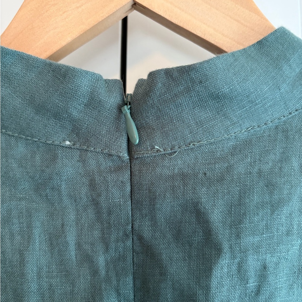 AERE NWT 100% Linen Frill Sleeve Botanical Green Blouse Women's Sz 10 Resort - Picture 3 of 10